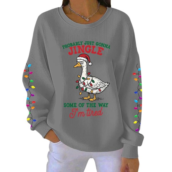 Duck Probably Just Gonna Jingle Some Of The Way Im Tired Christmas Ribbed Pit Striped Hoodie 4