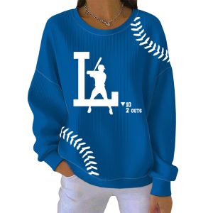 LA Baseball 10 2 Outs Ribbed Pit Striped Sweatshirt