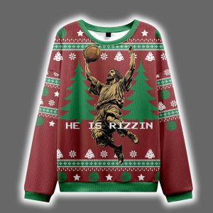 He Is Rizzin Christian Basketball Ugly Christmas Sweater