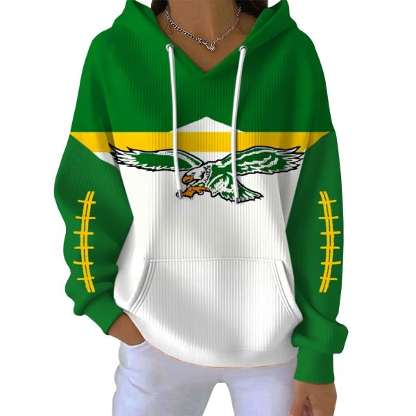 Eagles Football Print Ribbed Pit Striped Hoodie