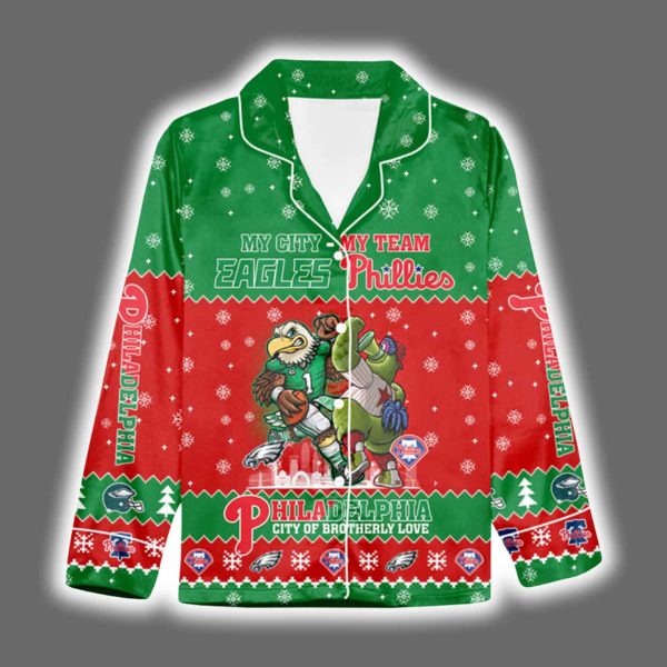 Eagles x Phillies My City My Team City Of Brotherly Love Christmas Pajama Set 2