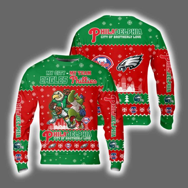 Eagles x Phillies My City My Team City Of Brotherly Love Ugly Christmas Sweater