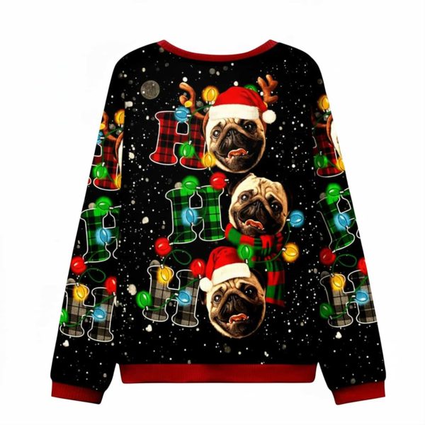 Festive Pugs With Lights Ho Ho Ho Ugly Christmas Sweater1