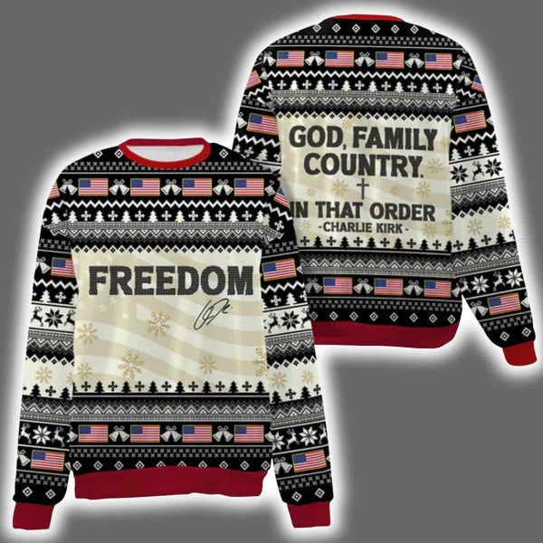 Freedom Charlie Kirk God Family Country Ugly Christmas Sweater