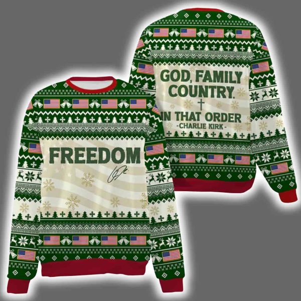 Freedom Charlie Kirk God Family Country Ugly Christmas Sweater
