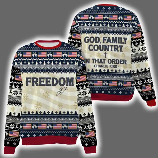 Freedom Charlie Kirk God Family Country Ugly Christmas Sweater