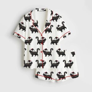 Cute Cat Christmas Holiday Cat Lover Satin Pajama Set