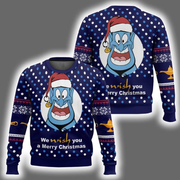 Genie Aladdin We Wish You A Merry Christmas Ugly Christmas Sweater