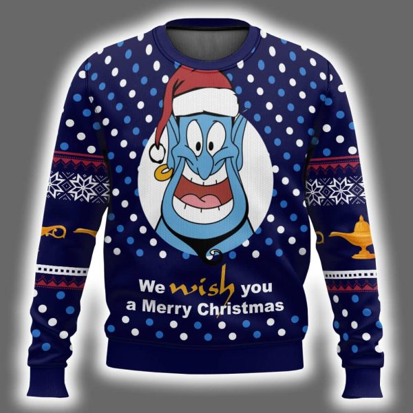 Genie Aladdin We Wish You A Merry Christmas Ugly Christmas Sweater 2
