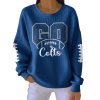 Go Colts Football Print Pit Striped Sweatshirt
