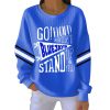 Go Fight Win Blue Jays Stand Up & Yell Print Ribbed Pit Striped Sweatshirt