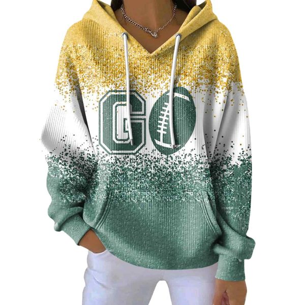 Go Packers Football Gradient Print Ribbed Pit Striped Hoodie