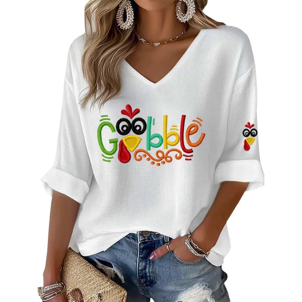 Gobble Turkey Casual Waffle T-Shirt