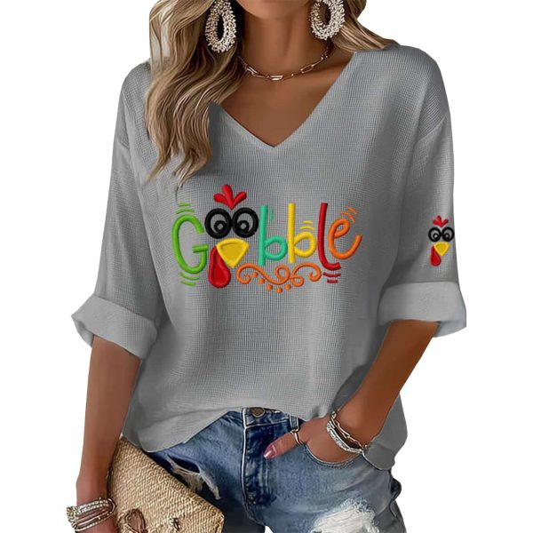 Gobble Turkey Casual Waffle T Shirt 3