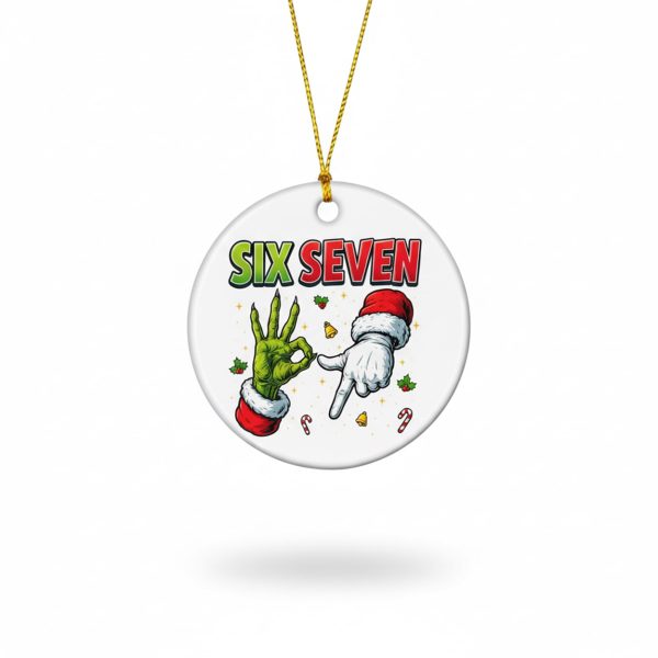 Grnch And Santa Hand Six Seven Meme Christmas Ornament