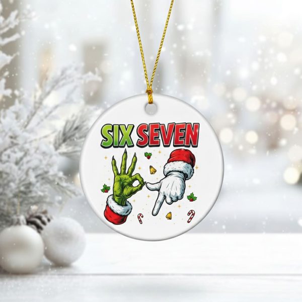 Grnch And Santa Hand Six Seven Meme Christmas Ornament 2