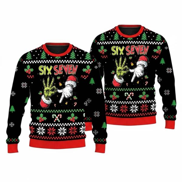 Grnch And Santa Hand Six Seven Ugly Christmas Sweater