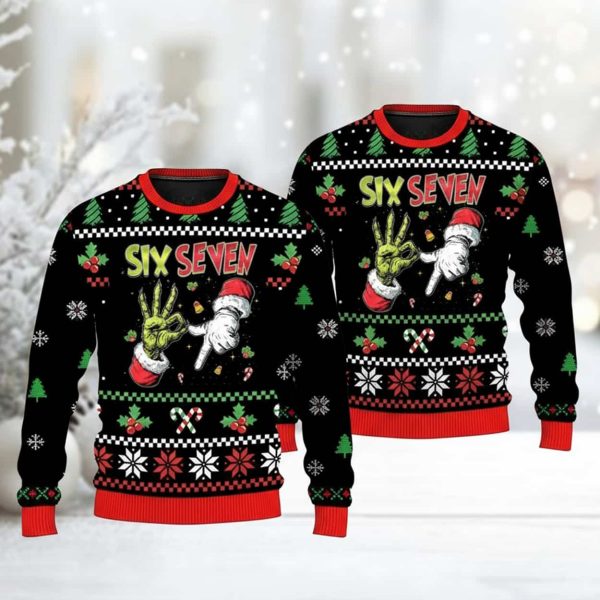 Grnch And Santa Hand Six Seven Ugly Christmas Sweater 2