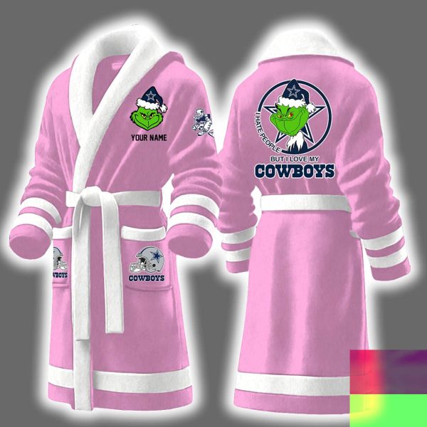 Grnch I Hate People But I Love My Cowboys Bathrobe 3