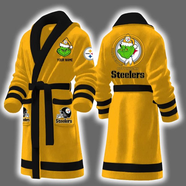 Grnch I Hate People But I Love My Steelers Bathrobe 2