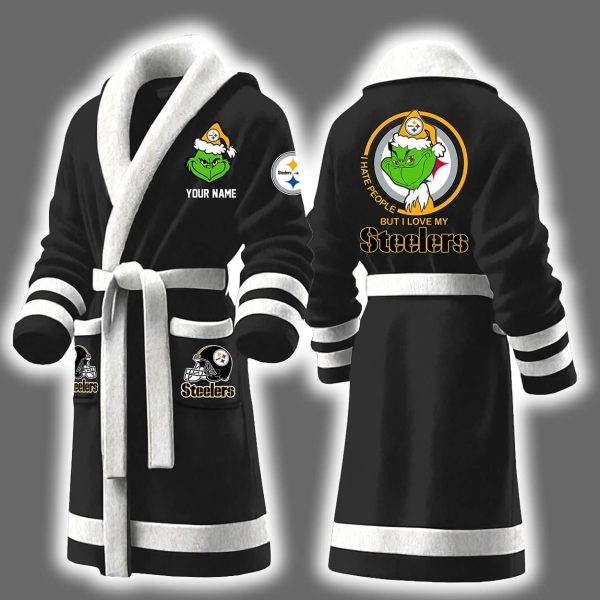 Grnch I Hate People But I Love My Steelers Bathrobe 3