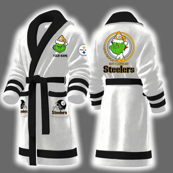 Grnch I Hate People But I Love My Steelers Bathrobe 4
