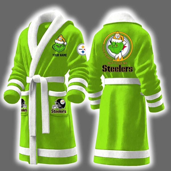 Grnch I Hate People But I Love My Steelers Bathrobe 5
