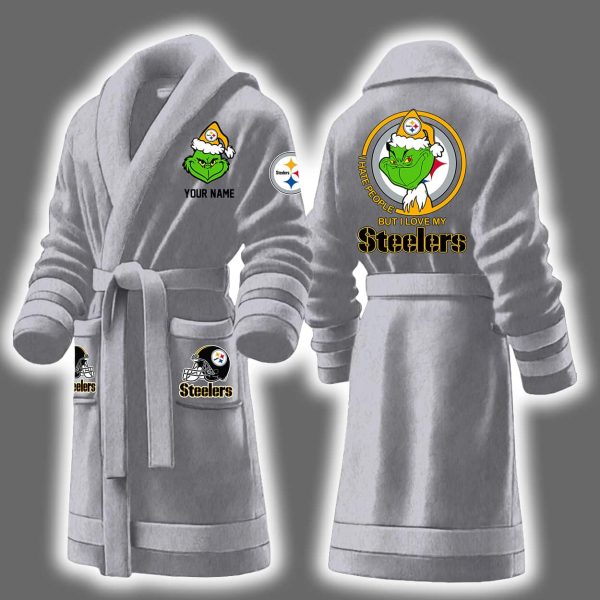 Grnch I Hate People But I Love My Steelers Bathrobe 7