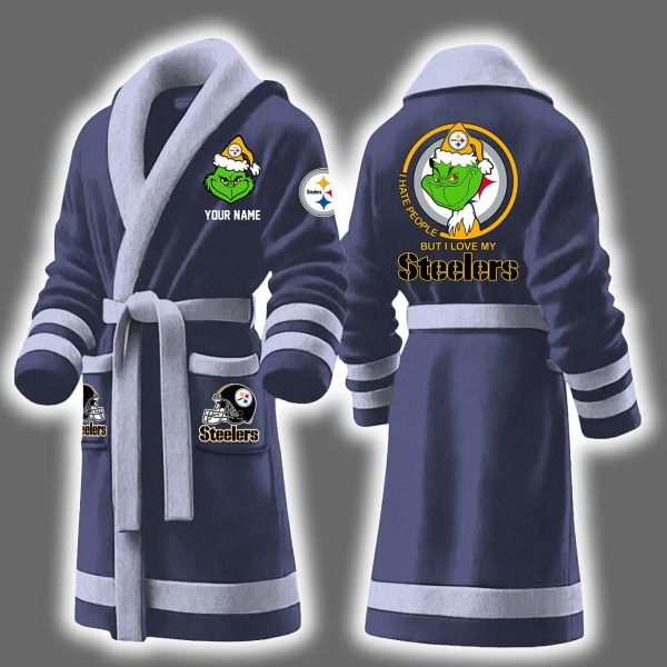 Grnch I Hate People But I Love My Steelers Bathrobe 8