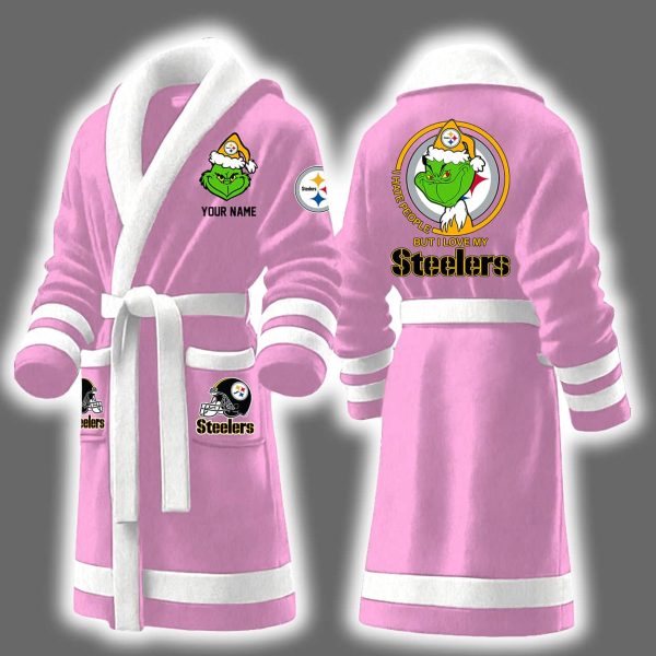 Grnch I Hate People But I Love My Steelers Bathrobe 9