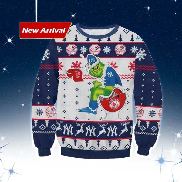 Grnch Santa Yankees Peeing On Red Sox Toilet Ugly Christmas Sweater