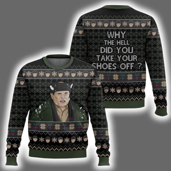 Harry Lyme Home Alone Why The Hell'd You Take Your Shoes Off Ugly Christmas Sweater