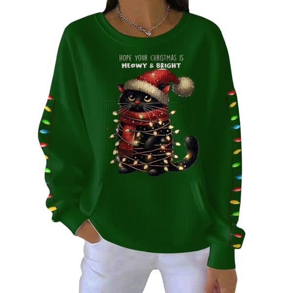 Hope Your Christmas Is Meowy & Bright Pit Striped Sweatshirt