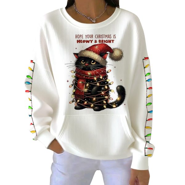 Hope Your Christmas Is Meowy Bright Pit Striped Sweatshirt 3