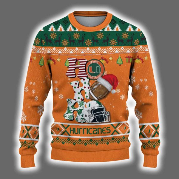 Hurricanes Football HO HO HO Ugly Christmas Sweater 2