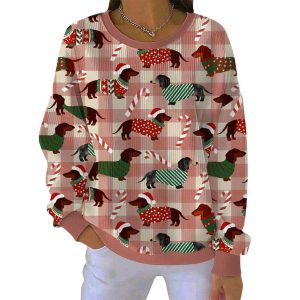 Christmas Dachshund Candy Cane Pit Striped Sweatshirt