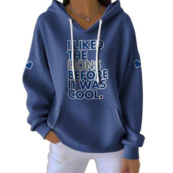 I Liked The Lions Before It Was Cool Print Ribbed Pit Striped Hoodie 2