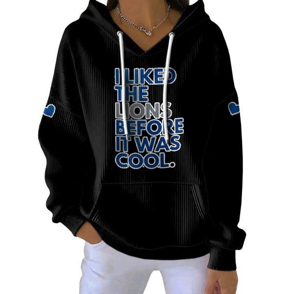 I Liked The Lions Before It Was Cool Print Ribbed Pit Striped Hoodie 3