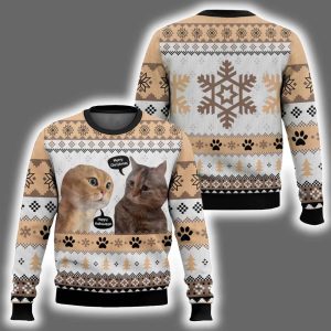 Two Cats Talking Meme Ugly Christmas Sweater