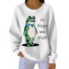 In Frogs We Trust Portland Frog Print Ribbed Round Neck Sweatshirt 2