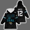 Jaguars Black And Teal Travis Hunter 12 Blanket Hoodie