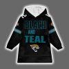 Jaguars Black And Teal Travis Hunter 12 Blanket Hoodie 2
