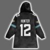 Jaguars Black And Teal Travis Hunter 12 Blanket Hoodie 3