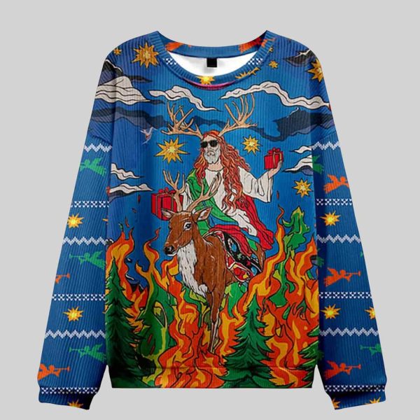 Jesus Riding A Reindeer Christian Ugly Christmas Sweater