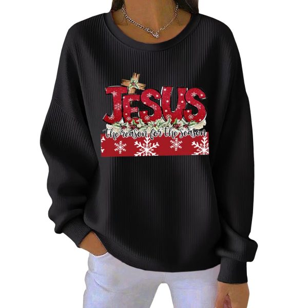 Jesus The Reason For The Season Christmas Pit Striped Sweatshirt