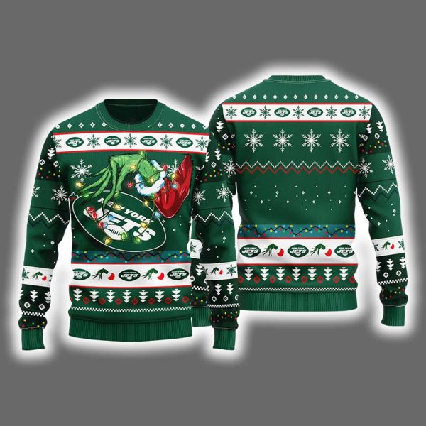 Jets Grnch Hand Ugly Christmas Sweater