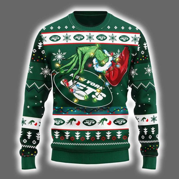 Jets Grnch Hand Ugly Christmas Sweater 2