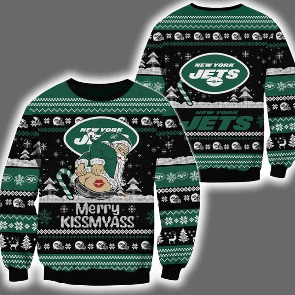 Jets Merry Kissmyass Santa Claus Ugly Christmas Sweater