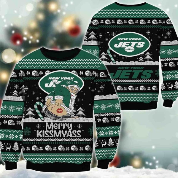 Jets Merry Kissmyass Santa Claus Ugly Christmas Sweater 2
