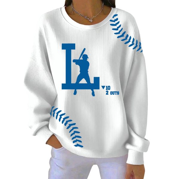 LA Baseball 10 2 Outs Ribbed Pit Striped Sweatshirt 2